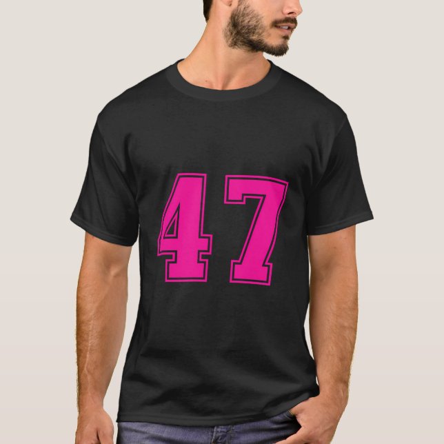 Number 47 Pink Sports Fan Jersey Number T-Shirt (Front)