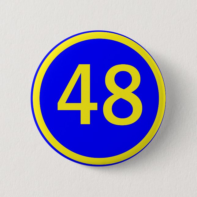 number, 48, in a circle 6 cm round badge (Front)