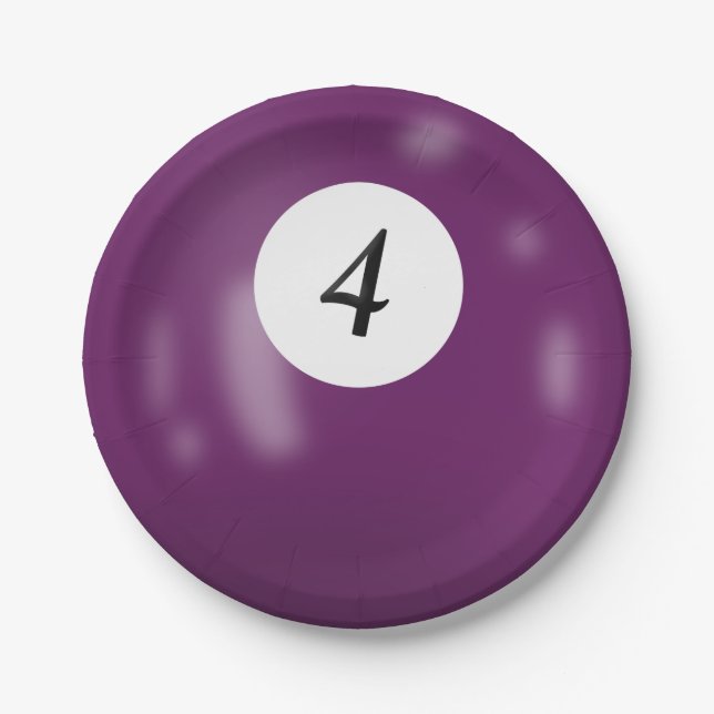 Number 4 billiard ball paper plate (Front)