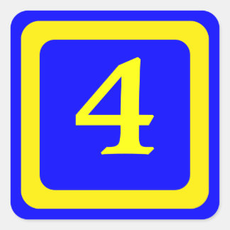 number 4, blue background, yellow frame square sticker