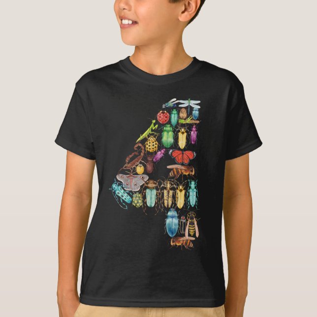Number 4 Bugs Insects Beeltles 4 Year Old Boys Kid T-Shirt (Front)