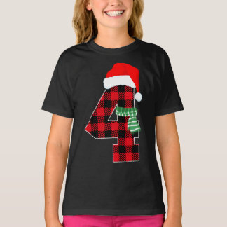 Number 4 Christmas Theme Xmas 4th Bday 4 Year Old T-Shirt