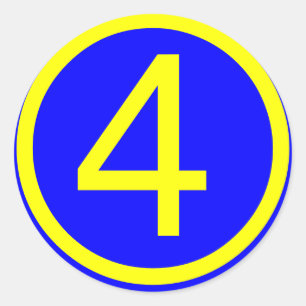 number 4 in a circle, blue background classic round sticker