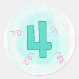 Number 4 in Aqua and Pink Swirls Stickers