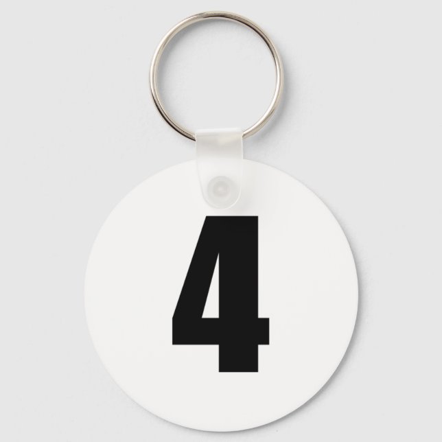 number 4 in black on white button keychain (Front)