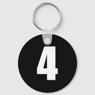 number 4 in white on black button keychain
