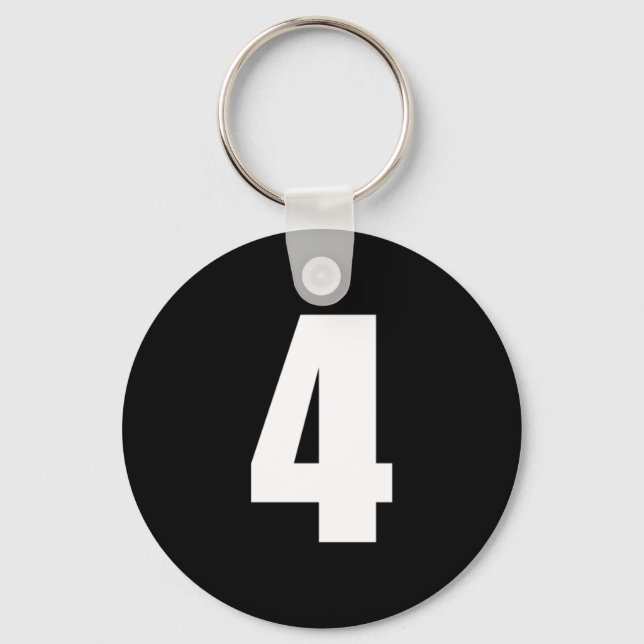number 4 in white on black button keychain (Front)