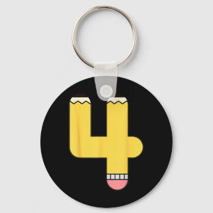 Number 4 Pencil Back to School 4th Birthday Fourth Key Ring