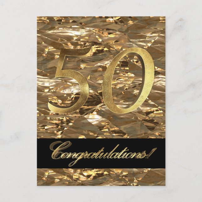 Number 50 50th Anniversary Gold Typography Postcard (Front)