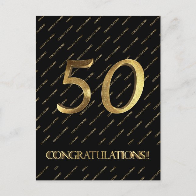 Number 50 Black Gold 50th Birthday Golden Wedding Postcard (Front)