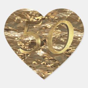 Number 50 Golden Wedding Anniversary Elegant Gold Heart Sticker