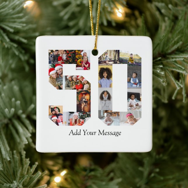 Number 50 Photo Collage Ceramic Ornament (Tree)