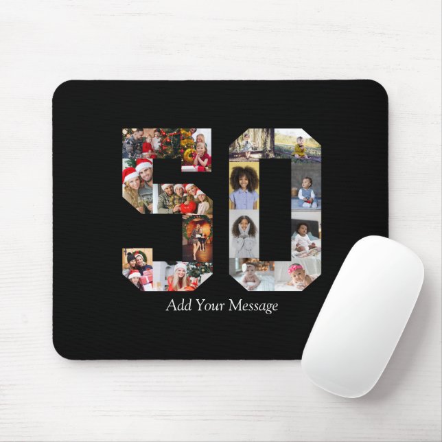 Number 50 Photo Collage Mouse Mat (With Mouse)