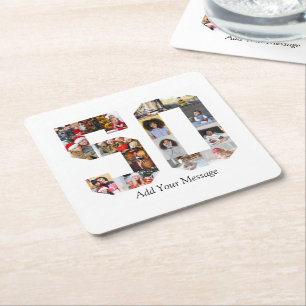Number 50 Photo Collage Square Paper Coaster