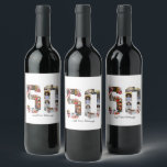 Number 50 Photo Collage Wine Label<br><div class="desc">This customisable product is where photos are arranged to form the shape of a number. It is often used for milestone celebrations like birthdays, anniversaries, or achievements, allowing users to showcase memorable images within a single, eye-catching display. The designs typically offer spaces for various photo sizes and orientations, ensuring a...</div>