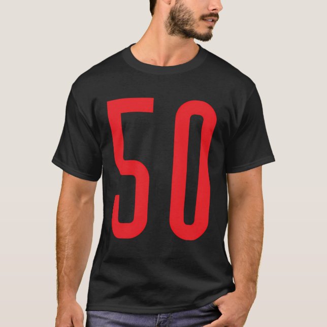 Number 50 Red Sports Fan Jersey Number T-Shirt (Front)