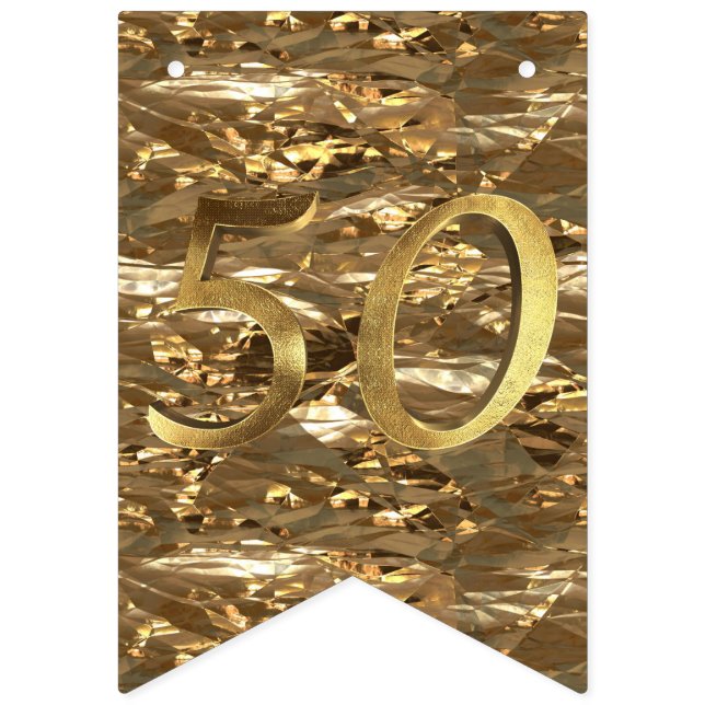 Number 50 Wedding 50th Birthday Anniversary Gold Bunting (First Flag)