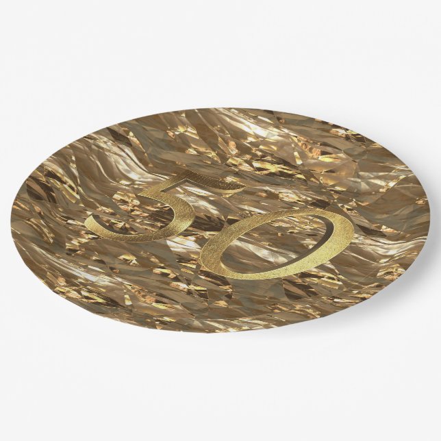 Number 50 Wedding 50th Birthday Anniversary Gold Paper Plate (Angled)