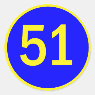 number 51 in a circle classic round sticker