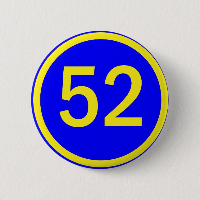 number, 52, in a circle 6 cm round badge (Front)