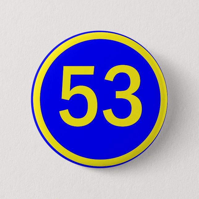 number, 53, in a circle 6 cm round badge (Front)