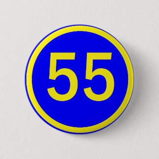 number, 55, in a circle 6 cm round badge