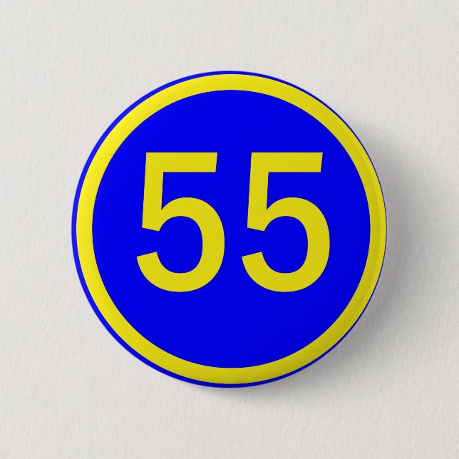 number, 55, in a circle 6 cm round badge (Front)