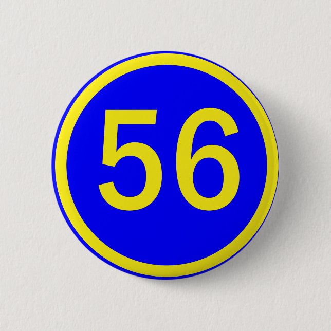 number, 56, in a circle 6 cm round badge (Front)