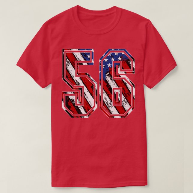 Number 56 Red White and Blue American Flag 56 Jers T-Shirt (Design Front)