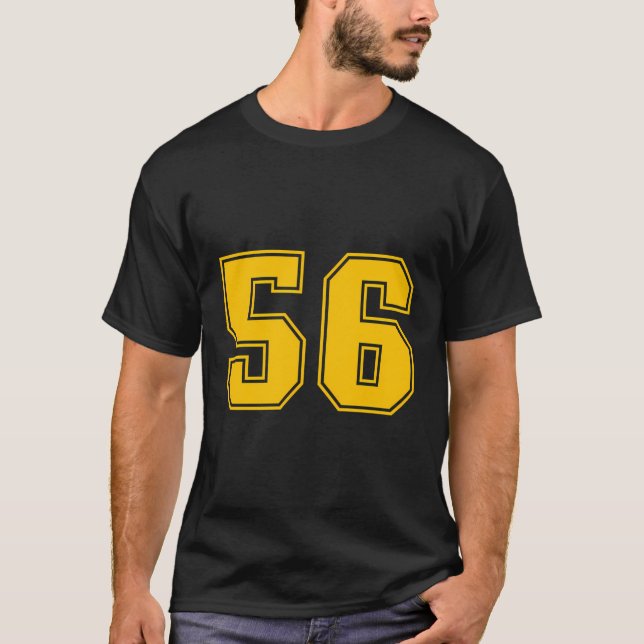 Number 56 Yellow Sports Fan Jersey Number T-Shirt (Front)