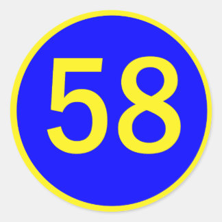 number, 58, in a circle classic round sticker
