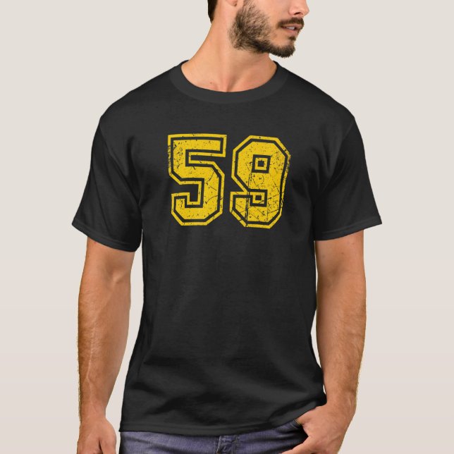 Number 59 Sports Jersey Uniform Fan Athlete Yellow T-Shirt (Front)