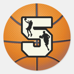 Number 5 Basketball and Player Classic Round Sticker
