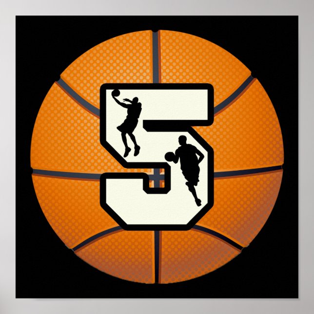 Number 5 Basketball and Players Poster (Front)