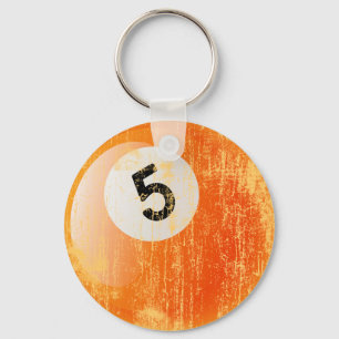 NUMBER 5 BILLIARDS BALL - ERODED AND AGED STYLE KEY RING