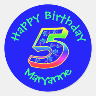 Number 5 Birthday Party Flowers Stickers