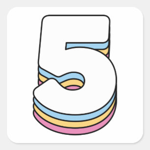 Number 5 Five Cute Rainbow Birthday Numbers Square Sticker