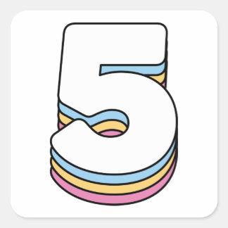 Number 5 Five Cute Rainbow Birthday Numbers Square Sticker