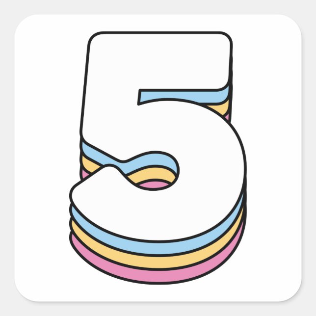 Number 5 Five Cute Rainbow Birthday Numbers Square Sticker (Front)
