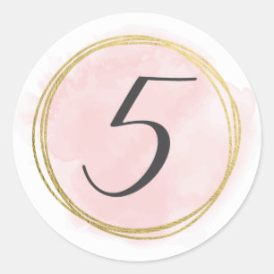 Number 5 Five Monogram Blush Pink Watercolor Gold Classic Round Sticker