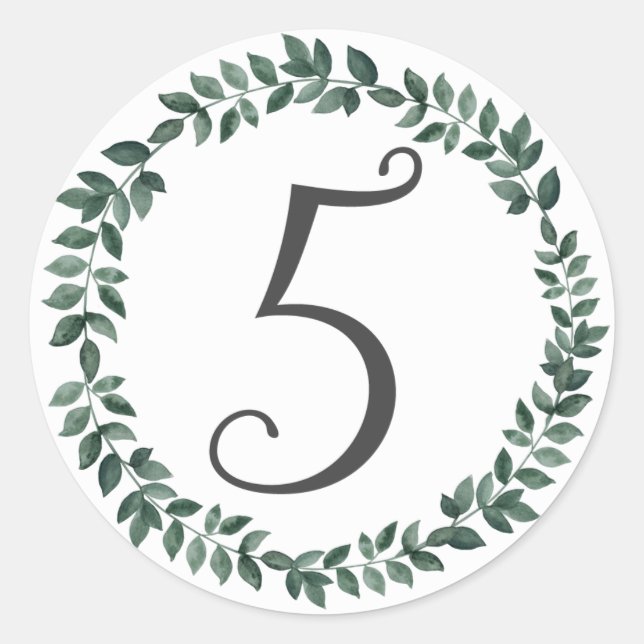 Number 5 Five Monogram Minimalist Botanical Wreath Classic Round Sticker (Front)