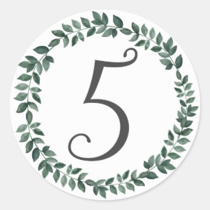 Number 5 Five Monogram Minimalist Botanical Wreath Classic Round Sticker