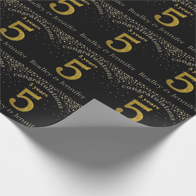 Number 5 Glitter Gold Anniversary Wrapping Paper (Corner)