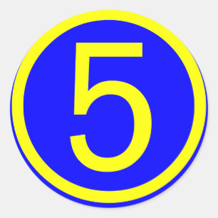 number 5 in a circle, blue background classic round sticker