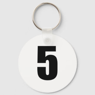 number 5 in black on white button keychain