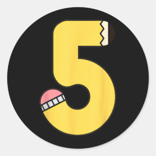 Number 5 Pencil Back to School 5th Birthday Fifth Classic Round Sticker