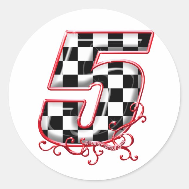 number 5 red classic round sticker (Front)