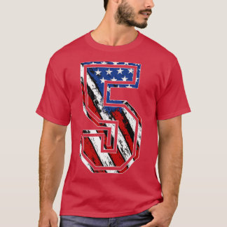 Number 5 Red White and Blue American Flag 5 Jersey T-Shirt