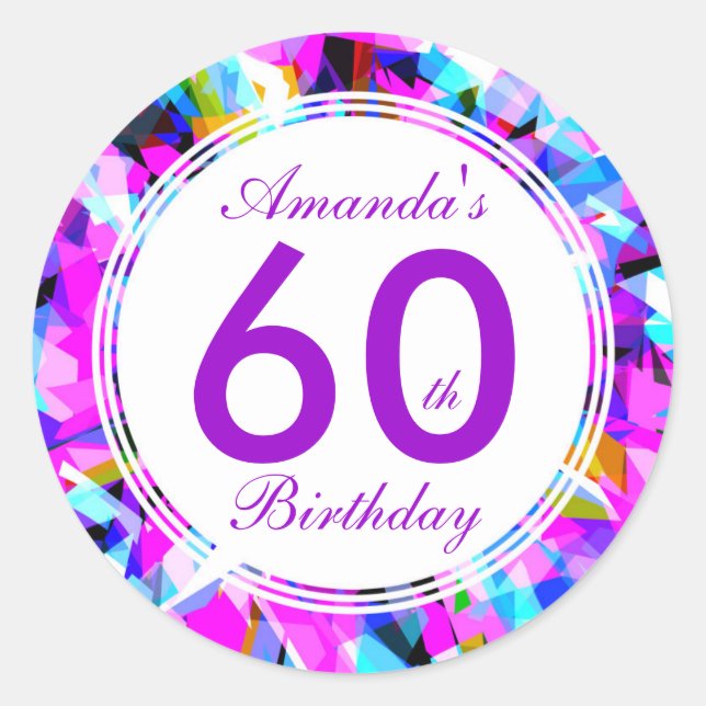 Number 60 - Birthday Round Sticker (Front)