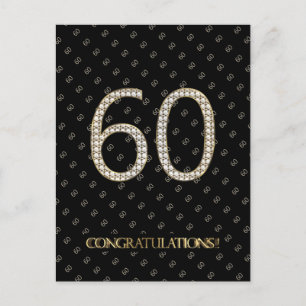 Number 60 Black Gold 60th Birthday Diamond Wedding Postcard